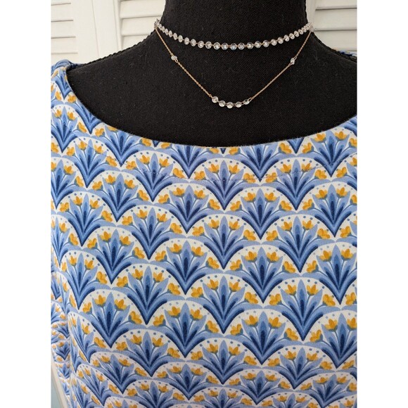 Croft & Barrow Top 3/4 Sleeve Blouse Shirt Women's XXL Cotton Blue Yellow Tulips - Picture 2 of 9